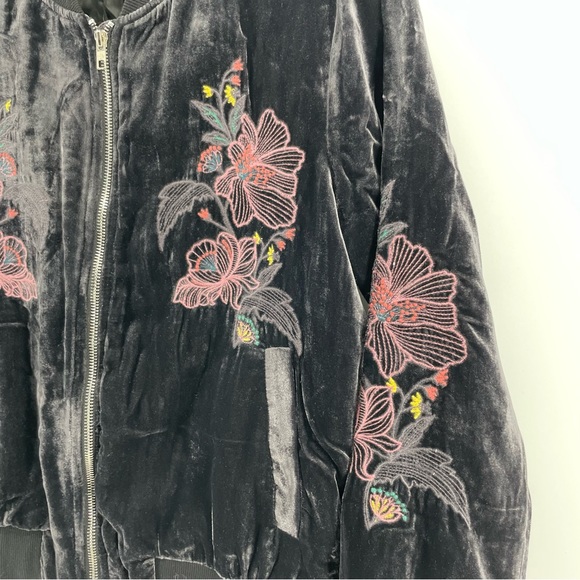 J.O.A. Black Velour Embroidered Zipped Jacket S - Picture 2 of 5